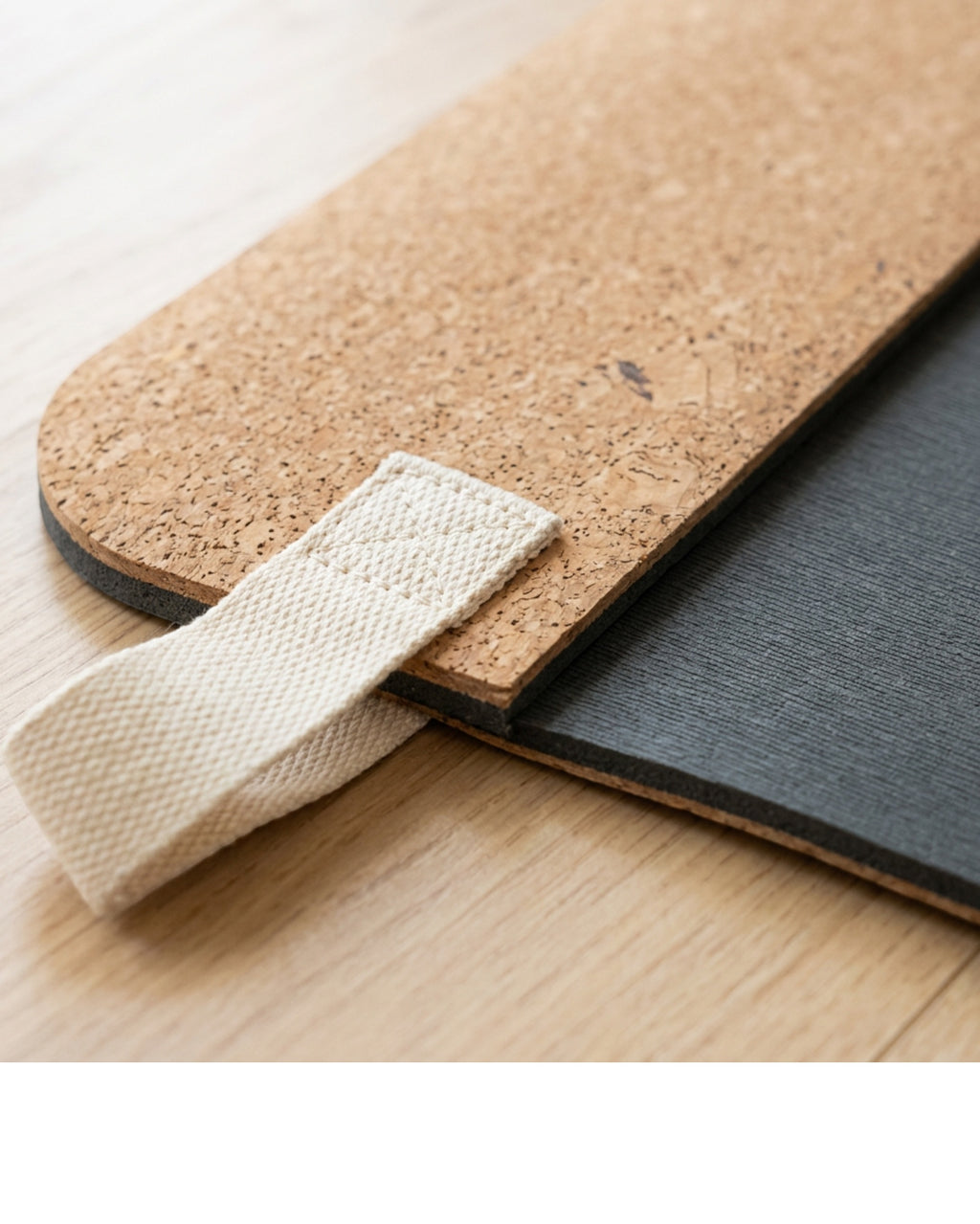 Tgbvk Cork TPE Yoga Mat with Cotton Carry Sling Natural Charcoal - Detail view