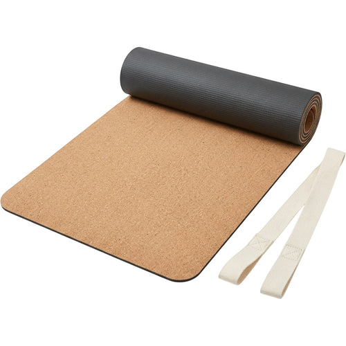 Tgbvk Cork TPE Yoga Mat with Cotton Carry Sling Natural Charcoal - Product view
