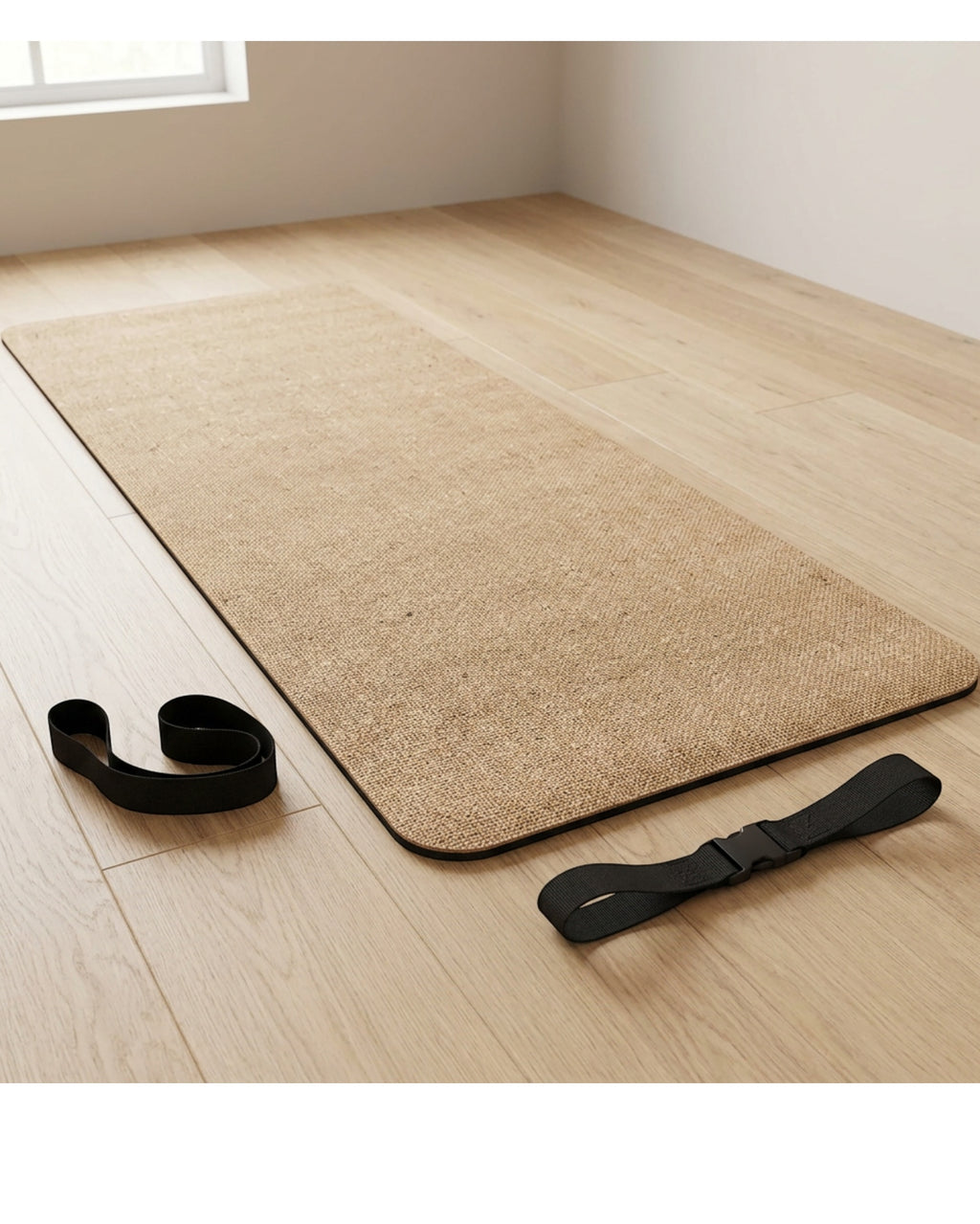 Tgbvk Jute Blend Rubber Yoga Mat with Buckle Carry Strap Natural Black - Lifestyle view