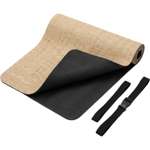 Tgbvk Jute Blend Rubber Yoga Mat with Buckle Carry Strap Natural Black - Product view